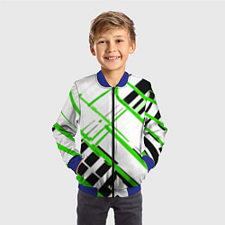Бомбер детский Зелёно-чёрные полосы на белом фоне, цвет: 3D-синий — фото 2