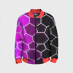 Бомбер детский Белые шестиугольники на чёрно-фиолетовом фоне, цвет: 3D-красный