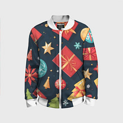 Бомбер детский Новогодние подарки и шарики, цвет: 3D-белый