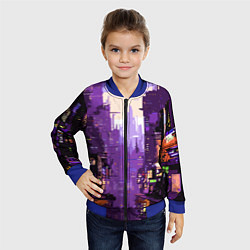 Бомбер детский Киберпанк город фиолетовый, цвет: 3D-синий — фото 2