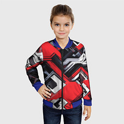 Бомбер детский Красно-белый техно паттерн, цвет: 3D-синий — фото 2
