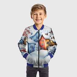 Бомбер детский Зимний новогодний городской пейзаж, цвет: 3D-синий — фото 2