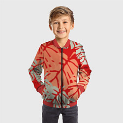 Бомбер детский Отпечатки монстеры на красном, цвет: 3D-красный — фото 2
