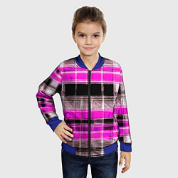 Бомбер детский Белые полосы на чёрно-розовом фоне, цвет: 3D-синий — фото 2