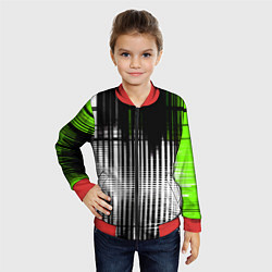 Бомбер детский Зелёно-чёрный гранж на белом фоне, цвет: 3D-красный — фото 2