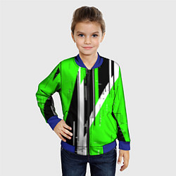 Бомбер детский Чёрно-белые вертикальные полосы на зелёном фоне, цвет: 3D-синий — фото 2