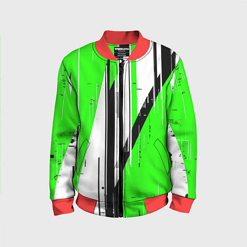 Детский бомбер Black and white vertical stripes on a green backgr / 3D-Красный – фото 1