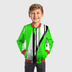 Бомбер детский Black and white vertical stripes on a green backgr, цвет: 3D-красный — фото 2