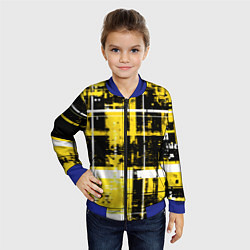Бомбер детский Жёлто-белый гранж на чёрном фоне, цвет: 3D-синий — фото 2