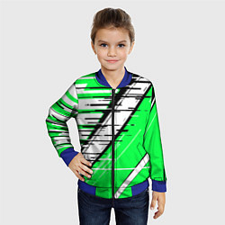 Бомбер детский Чёрно-белые глитч полосы на зелёном фоне, цвет: 3D-синий — фото 2