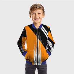 Бомбер детский Вертикальные чёрные линии на оранжево-белом фоне, цвет: 3D-синий — фото 2