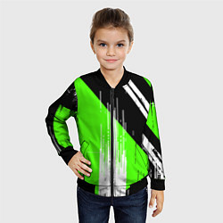 Бомбер детский Вертикальные чёрные линии на зелёно-белом фоне, цвет: 3D-черный — фото 2