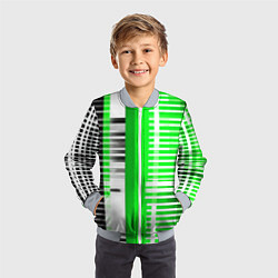 Бомбер детский Белые полосы на зелёно-чёрном фоне, цвет: 3D-серый — фото 2