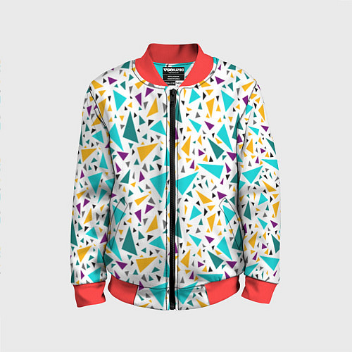 Детский бомбер Бирюзовые желтые треугольники на белом / 3D-Красный – фото 1