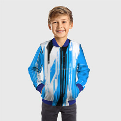 Бомбер детский Вертикальные чёрно-белые линии на синем фоне, цвет: 3D-синий — фото 2