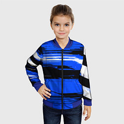 Бомбер детский Горизонтальные чёрно-белые линии на синем фоне, цвет: 3D-синий — фото 2
