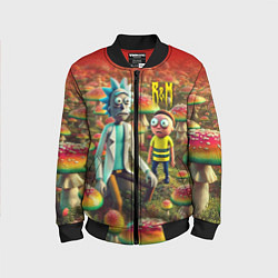 Бомбер детский Рик и Морти заблудились в мухоморном поле, цвет: 3D-черный