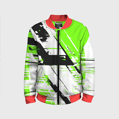 Детский бомбер Diagonal black and green stripes on a white backgr / 3D-Красный – фото 1