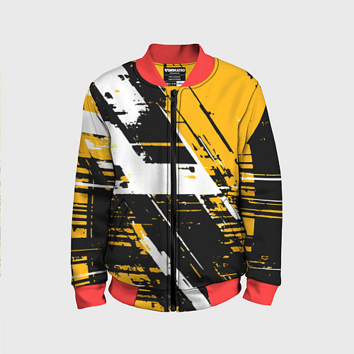 Детский бомбер Diagonal black and white stripes on a yellow backg / 3D-Красный – фото 1