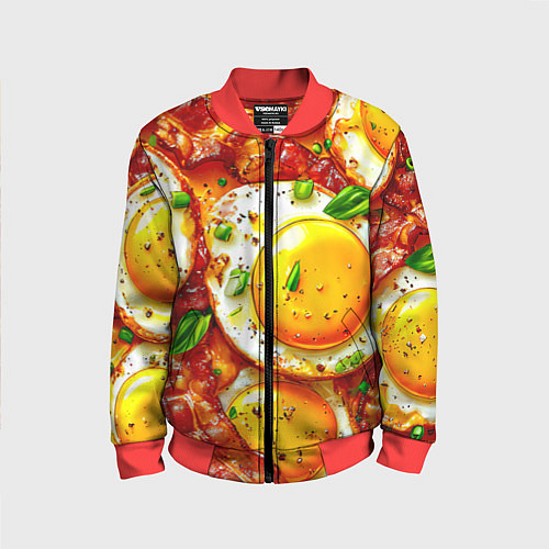 Детский бомбер Яичница с беконом / 3D-Красный – фото 1