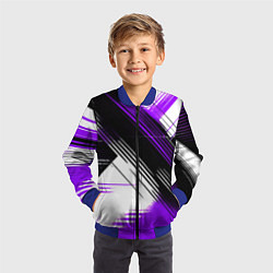 Бомбер детский Диагональные фиолетово-чёрные линии на белом фоне, цвет: 3D-синий — фото 2