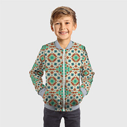 Бомбер детский Восточный пляжный орнамент зелено коричневый, цвет: 3D-серый — фото 2