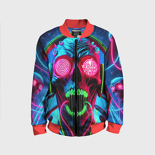 Детский бомбер Metallica - neon skull with headphones / 3D-Красный – фото 1