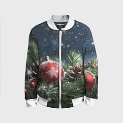 Бомбер детский Новогодний шар и шишка, цвет: 3D-белый