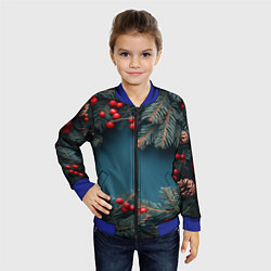 Бомбер детский Новогодний фон и рябина, цвет: 3D-синий — фото 2