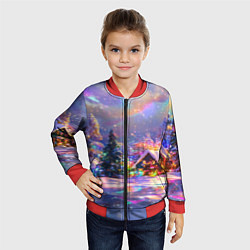 Бомбер детский Дух рождества - зимние домики, цвет: 3D-красный — фото 2