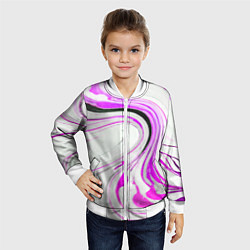 Бомбер детский Волнистые чёрно-фиолетовые линии на белом фоне, цвет: 3D-белый — фото 2