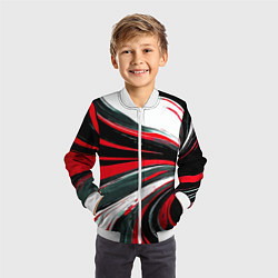 Бомбер детский Волнистые чёрно-красные линии на белом фоне, цвет: 3D-белый — фото 2