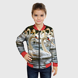 Бомбер детский Белые лебеди на пруду, цвет: 3D-красный — фото 2