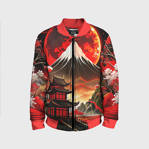 Детский бомбер Коллаж Японской природы / 3D-Красный – фото 1