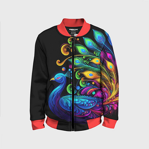 Детский бомбер Neon peacock - art / 3D-Красный – фото 1