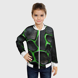 Бомбер детский Черная потертая текстура на зеленом фоне, цвет: 3D-белый — фото 2