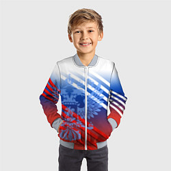 Бомбер детский Герб России на фоне цветов флага и полосы, цвет: 3D-серый — фото 2
