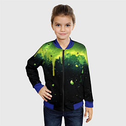 Бомбер детский Зеленая стекающая краска по черному фону, цвет: 3D-синий — фото 2