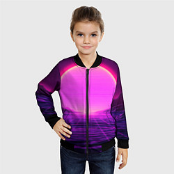 Бомбер детский Синтвейв ретровейв неоновый узор и солнце, цвет: 3D-черный — фото 2