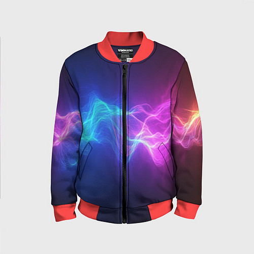 Детский бомбер Звуковая волна неоновый узор / 3D-Красный – фото 1