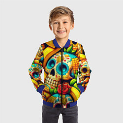 Бомбер детский Colorfull skulls and bananas - pop art pattern, цвет: 3D-синий — фото 2