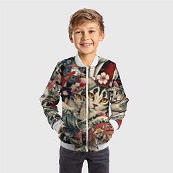 Бомбер детский Котики и рыбки в сакуре, цвет: 3D-белый — фото 2