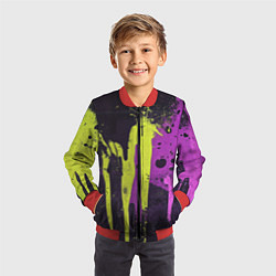 Бомбер детский Желтая и фиолетовая краска на черном, цвет: 3D-красный — фото 2