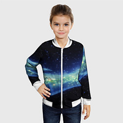 Бомбер детский Синяя волна с зеленым оттенком на черном, цвет: 3D-белый — фото 2