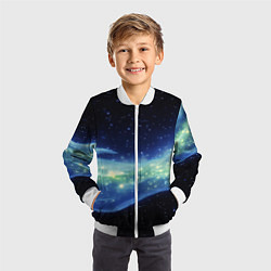 Бомбер детский Синяя волна с зеленым оттенком на черном, цвет: 3D-белый — фото 2