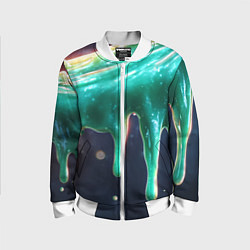 Бомбер детский Текстура стекающая зеленая клякса, цвет: 3D-белый