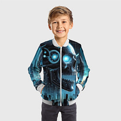 Бомбер детский Cyberpunk skull - metropolis neon glow, цвет: 3D-белый — фото 2