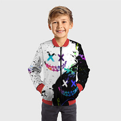 Бомбер детский Неоновые брызги - жуткие улыбки, цвет: 3D-красный — фото 2
