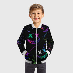 Бомбер детский Неновые краски - лица крипи смайл, цвет: 3D-белый — фото 2