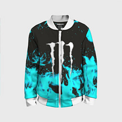 Бомбер детский Monster energy голубой огонь, цвет: 3D-белый